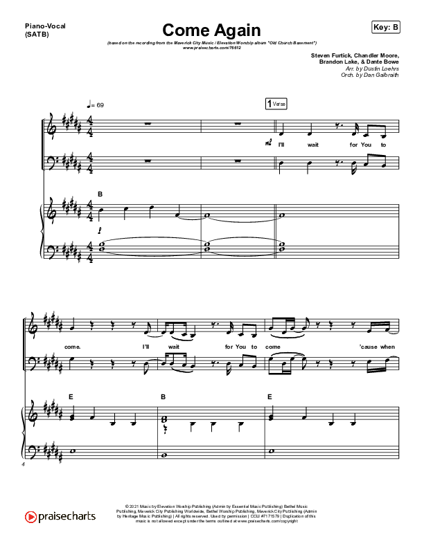Come Again Piano/Vocal (SATB) (Maverick City Music / Elevation Worship / Chandler Moore / Brandon Lake)