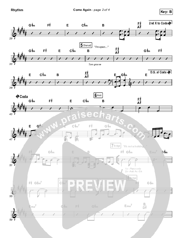 Come Again Rhythm Chart (Maverick City Music / Elevation Worship / Chandler Moore / Brandon Lake)