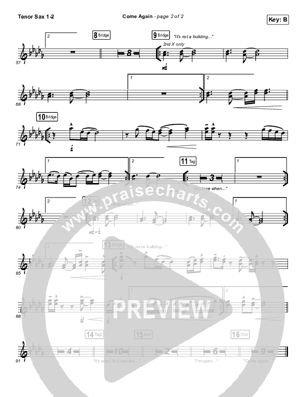 Come Again Tenor Sax 1/2 (Maverick City Music / Elevation Worship / Chandler Moore / Brandon Lake)