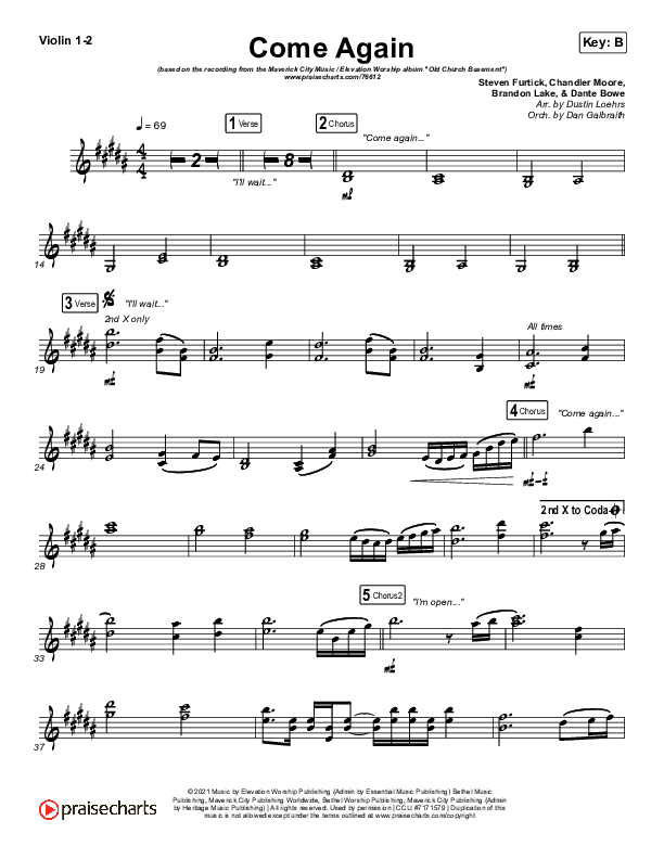Come Again Violin 1/2 (Maverick City Music / Elevation Worship / Chandler Moore / Brandon Lake)