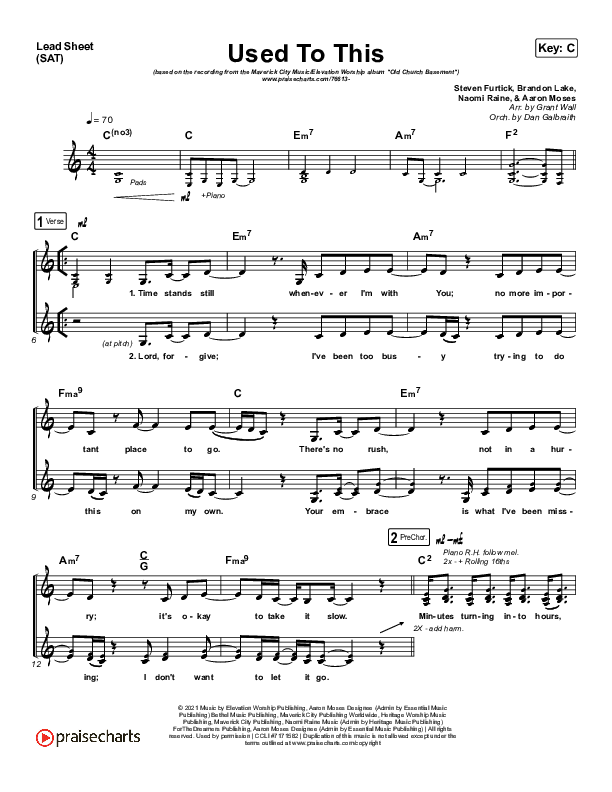 Used To This Lead Sheet (SAT) (Maverick City Music / Elevation Worship / Brandon Lake / Naomi Raine)