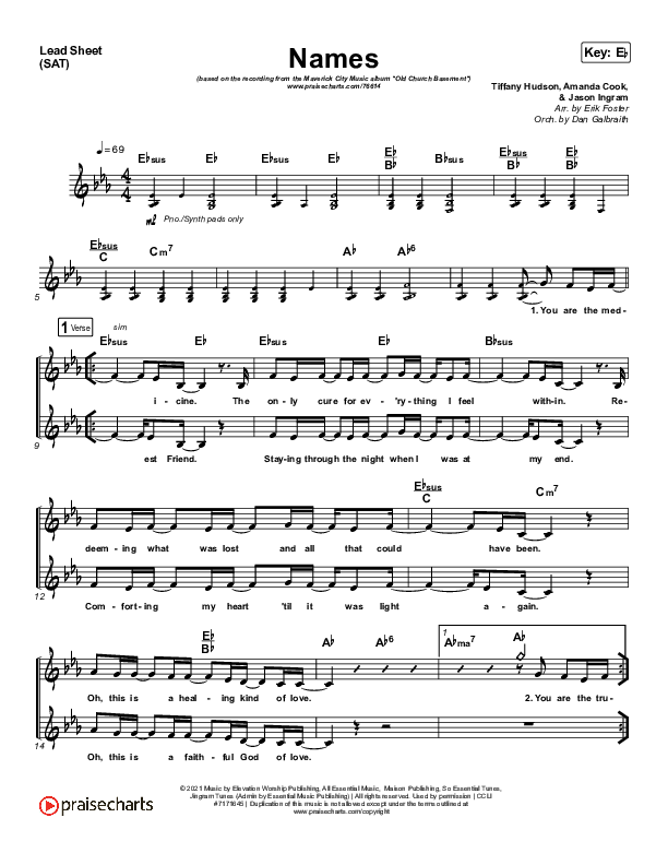 Names Lead Sheet (SAT) (Maverick City Music / Elevation Worship / Tiffany Hudson)
