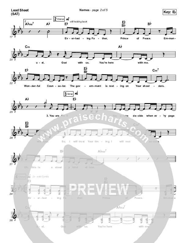 Names Lead Sheet (SAT) (Maverick City Music / Elevation Worship / Tiffany Hudson)