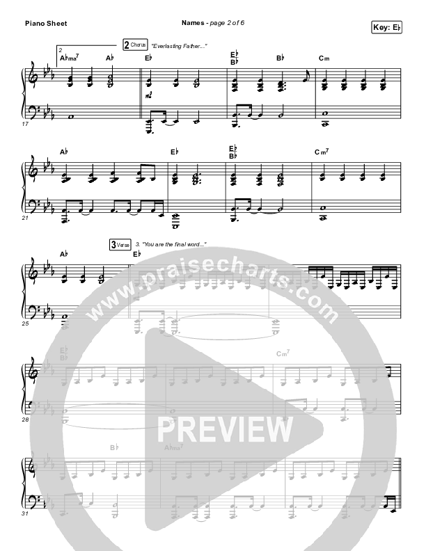 Names Piano Sheet (Maverick City Music / Elevation Worship / Tiffany Hudson)