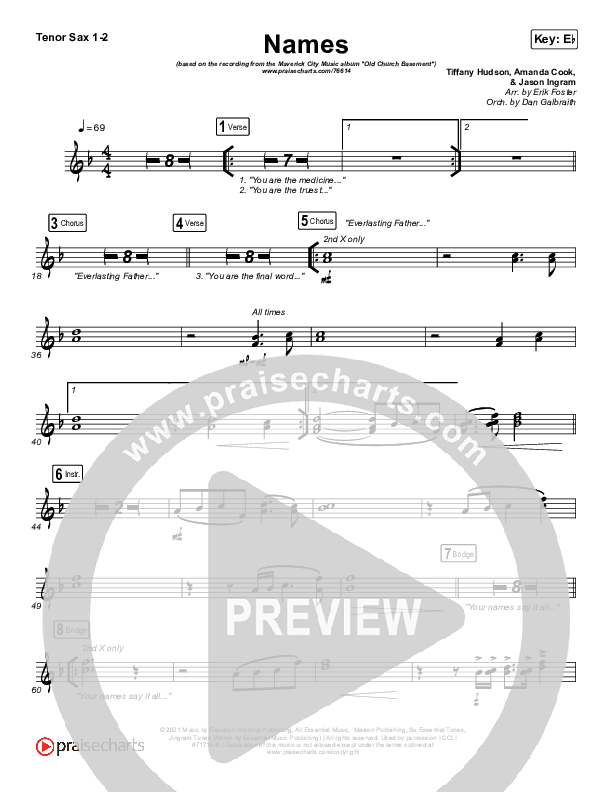 Names Tenor Sax 1/2 (Maverick City Music / Elevation Worship / Tiffany Hudson)