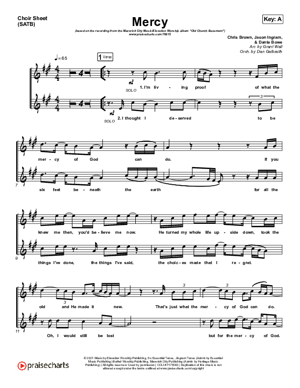 Mercy Choir Sheet (SATB) (Maverick City Music / Elevation Worship / Chris Brown)