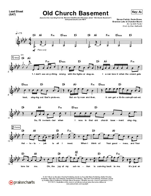 Old Church Basement Lead Sheet (SAT) (Maverick City Music / Elevation Worship / Dante Bowe)