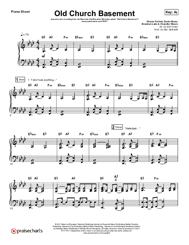 Old Church Basement Piano Sheet (Maverick City Music / Elevation Worship / Dante Bowe)