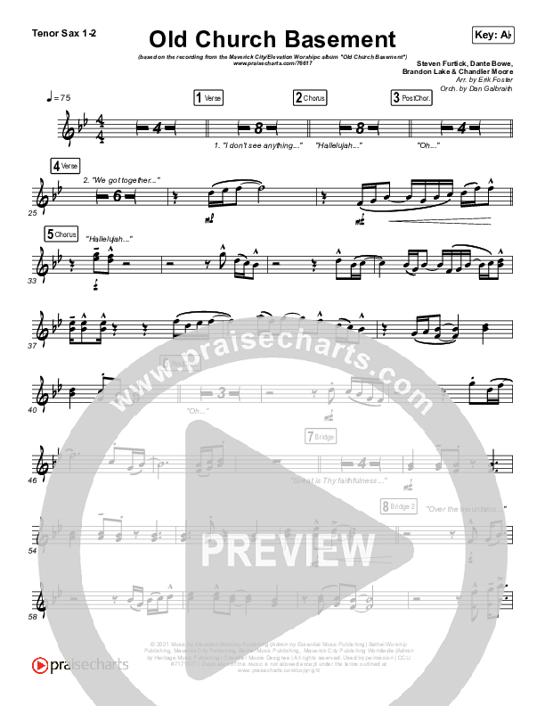 Old Church Basement Tenor Sax 1/2 (Maverick City Music / Elevation Worship / Dante Bowe)