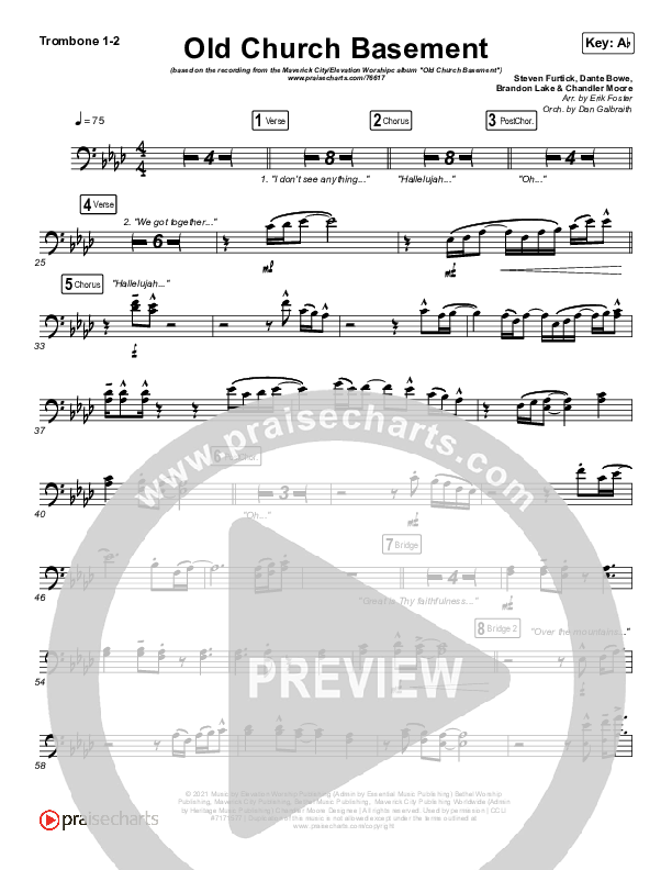 Old Church Basement Trombone 1/2 (Maverick City Music / Elevation Worship / Dante Bowe)