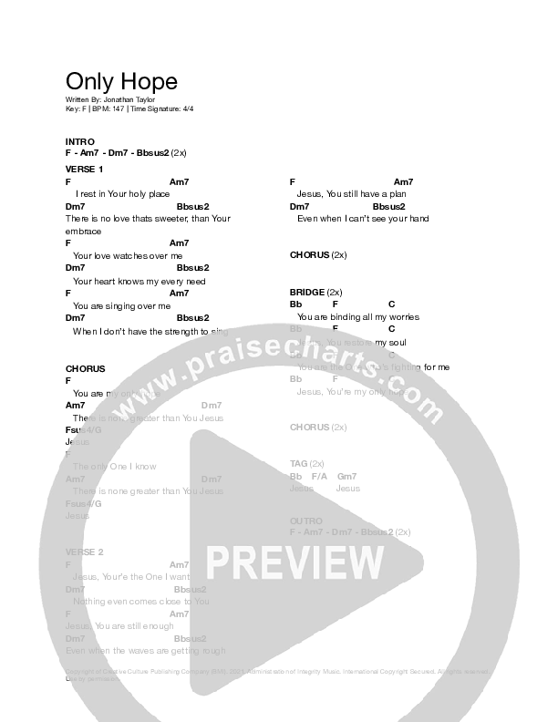 Only Hope Chord Chart (Creative Culture Collective)