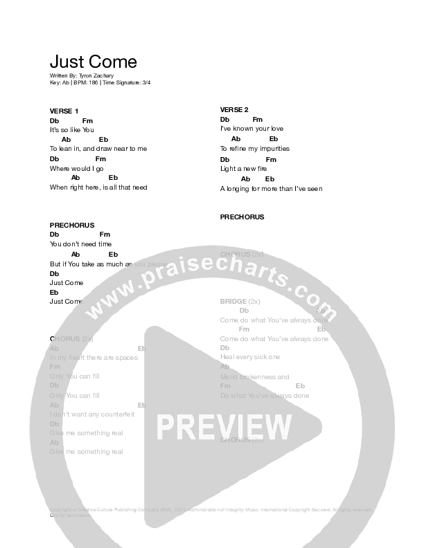 Just Come Chord Chart (Creative Culture Collective)