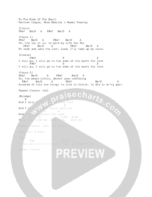 To The Ends Of The Earth (Live) Chord Chart (YWAM Kona Music)