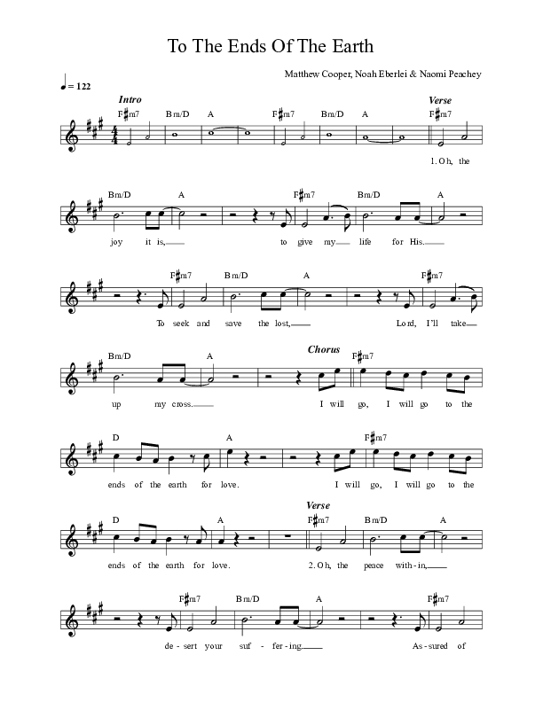 To The Ends Of The Earth (Live) Lead Sheet (YWAM Kona Music)