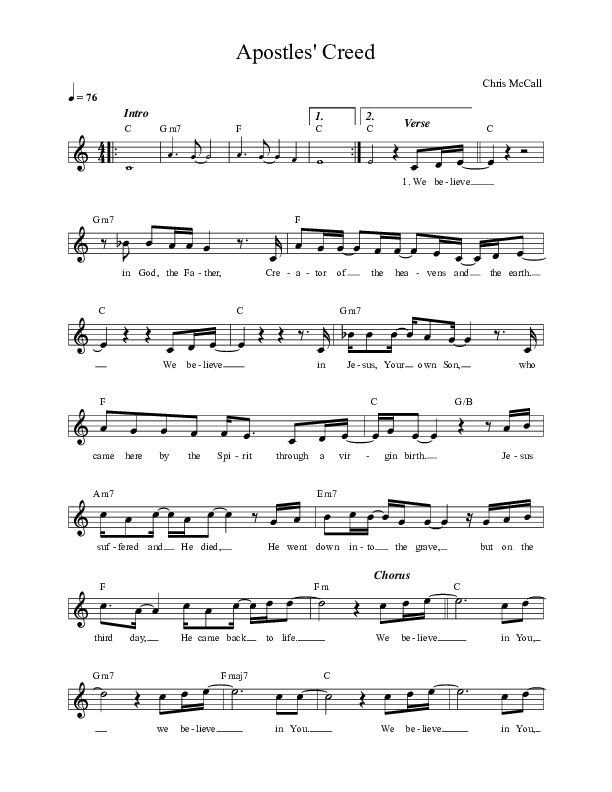 Apostles Creed (Live) Lead Sheet (YWAM Kona Music)