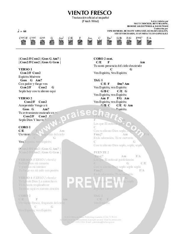 Viento Fresco (Fresh Wind) Chord Chart (Hillsong Worship)