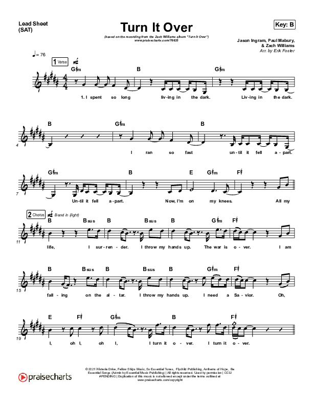 Turn It Over Lead Sheet (SAT) (Zach Williams)