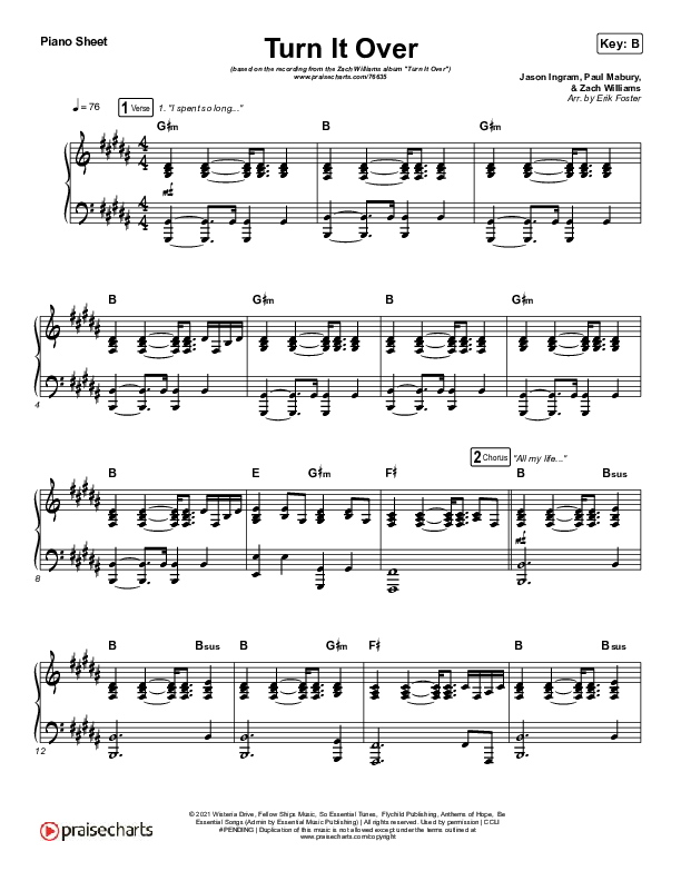 Turn It Over Piano Sheet (Zach Williams)