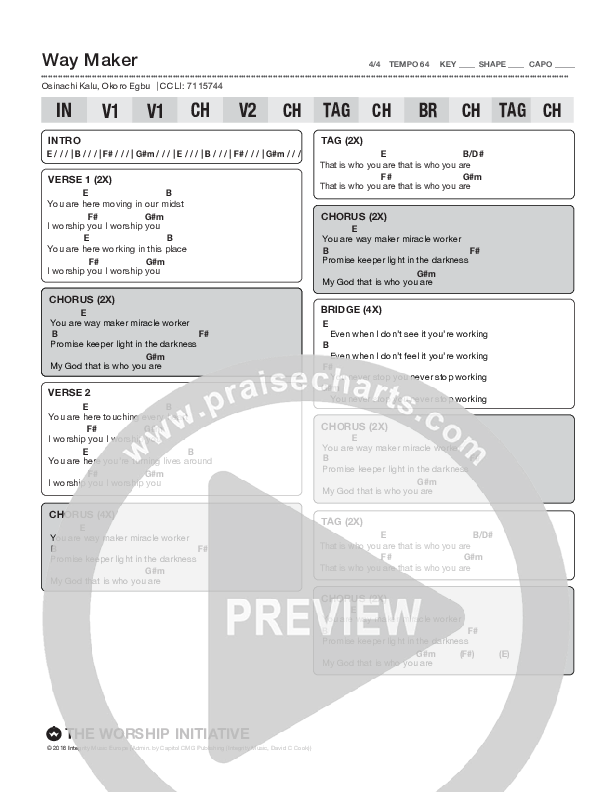 Way Maker (Live) Chord Chart (The Worship Initiative / Shane & Shane)