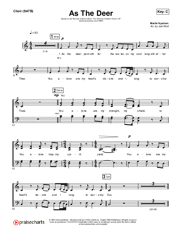 As The Deer (Live) Choir Sheet (SATB) (The Worship Initiative / Shane & Shane)