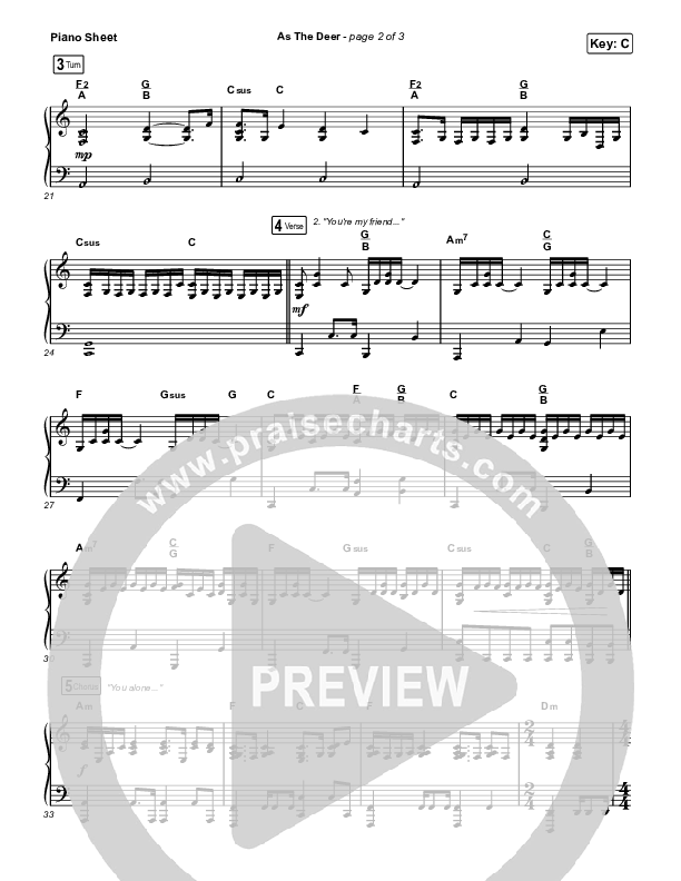 As The Deer (Live) Piano Sheet (The Worship Initiative / Shane & Shane)