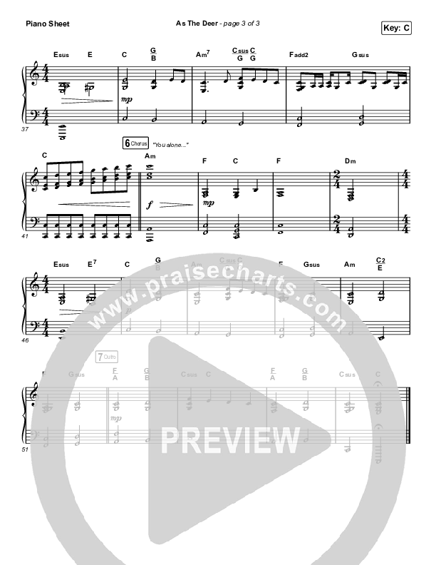 As The Deer (Live) Piano Sheet (The Worship Initiative / Shane & Shane)