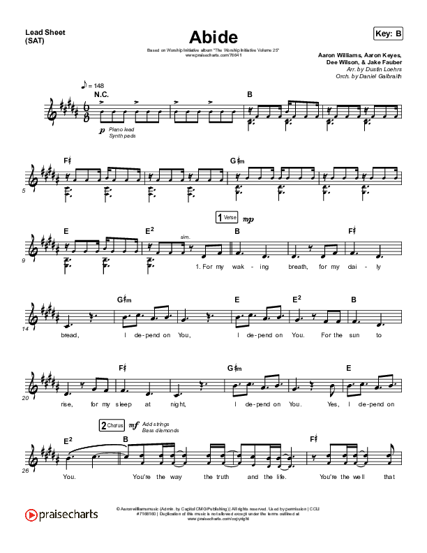 Abide (Live) Lead Sheet (SAT) (The Worship Initiative / Shane & Shane)