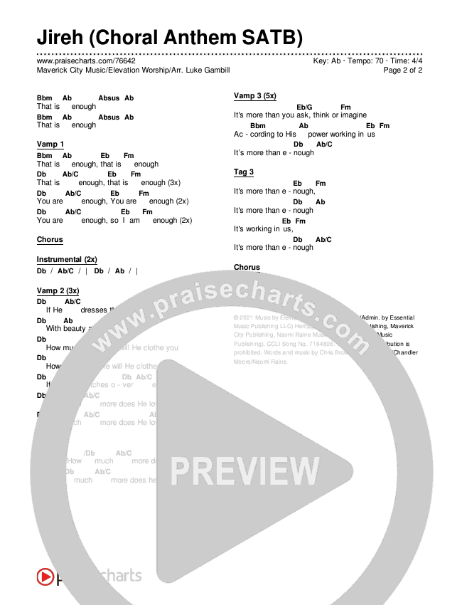 Jireh (Choral) Chords PDF (PraiseCharts Choral / Maverick City Music