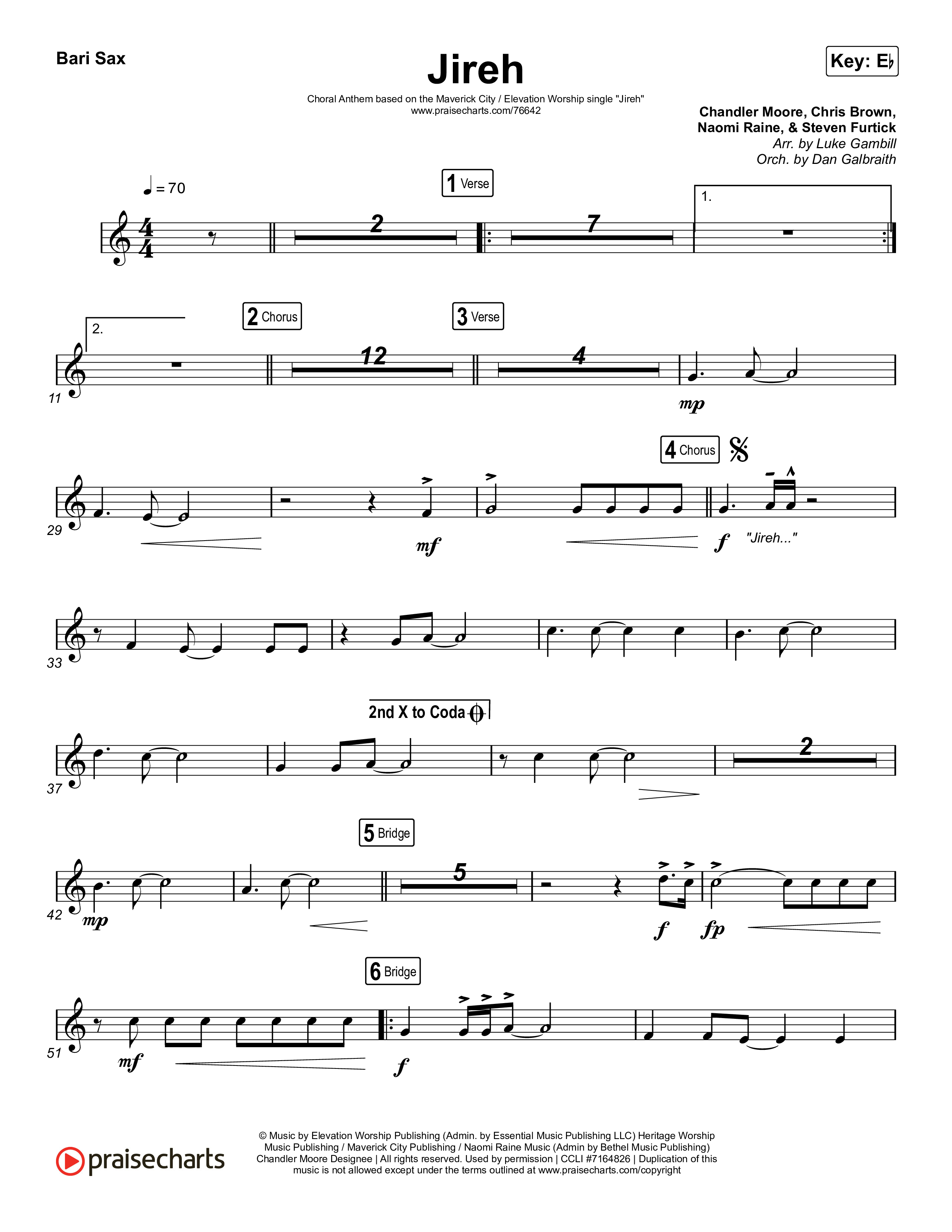 Jireh (Choral Anthem SATB) Bari Sax (Maverick City Music / Elevation Worship / Arr. Luke Gambill)