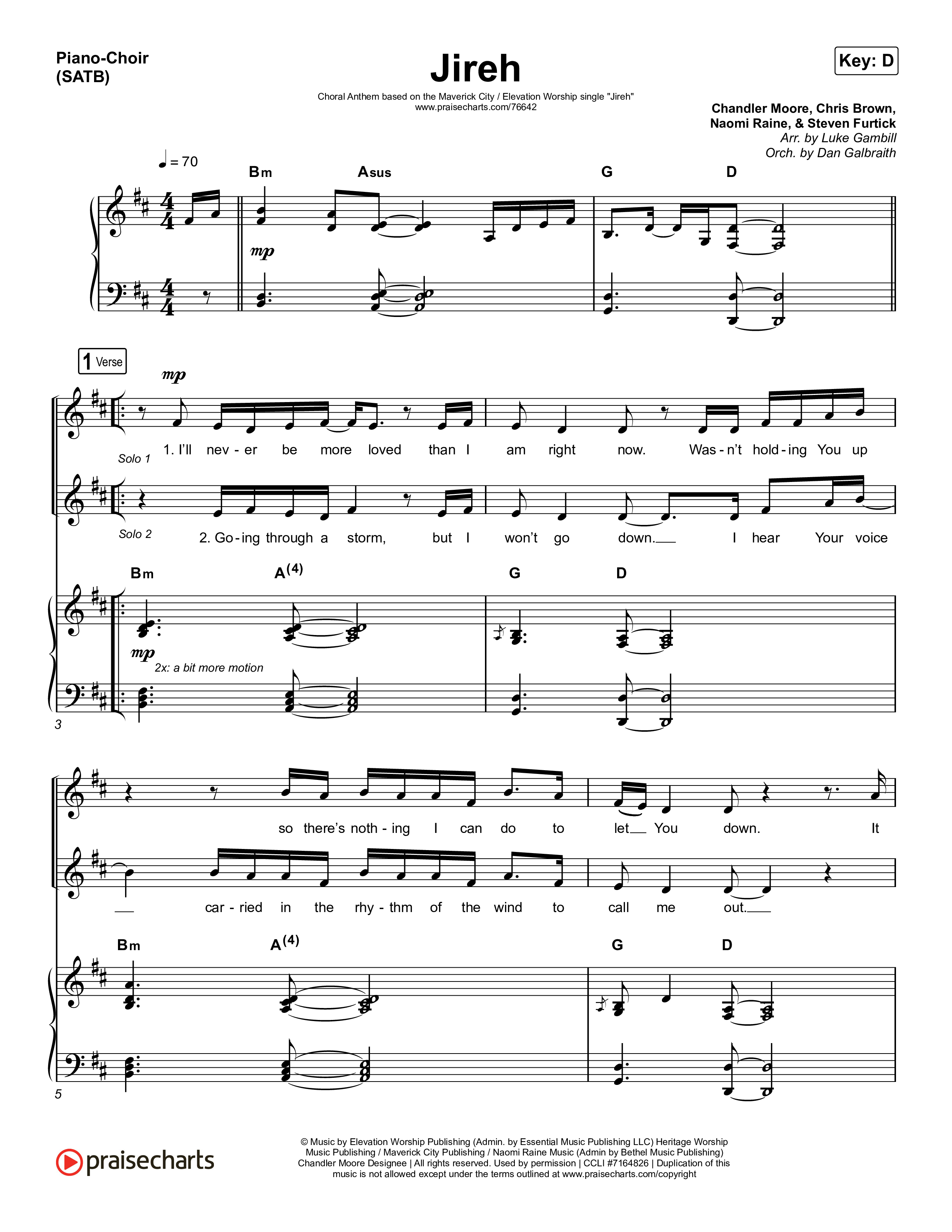 Jireh (Choral Anthem SATB) Piano/Choir (SATB) (Maverick City Music / Elevation Worship / Arr. Luke Gambill)