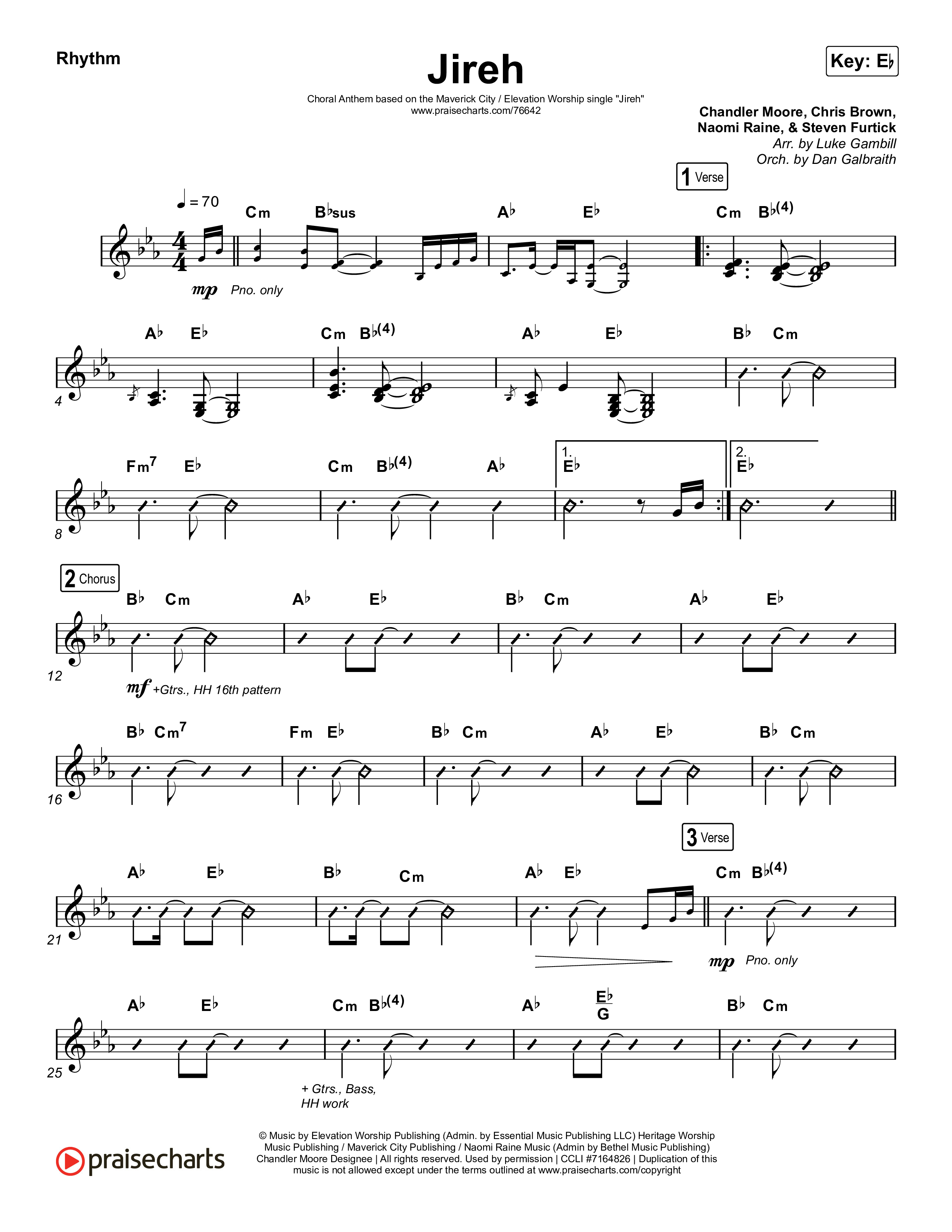 Jireh (Choral Anthem SATB) Rhythm Chart (Maverick City Music / Elevation Worship / Arr. Luke Gambill)