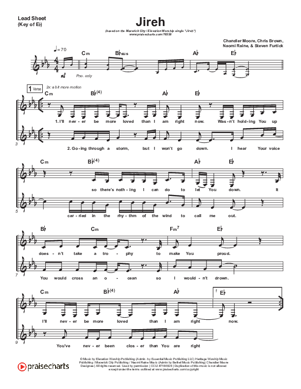 Jireh (Choral Anthem SATB) Lead Sheet (Melody) (Maverick City Music / Elevation Worship / Arr. Luke Gambill)