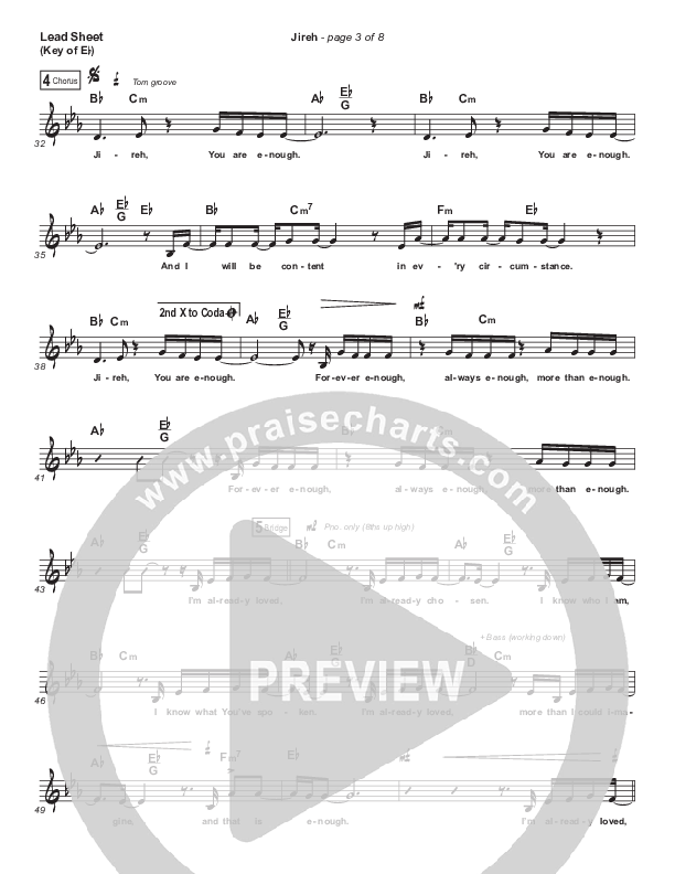 Jireh (Choral Anthem SATB) Lead Sheet (Melody) (Maverick City Music / Elevation Worship / Arr. Luke Gambill)