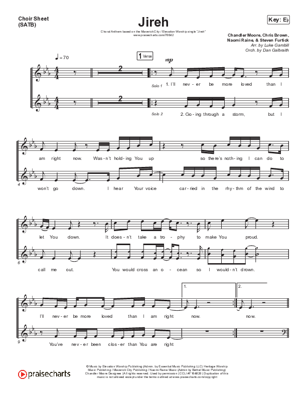 Jireh (Choral Anthem SATB) Choir Sheet (SATB) (Maverick City Music / Elevation Worship / Arr. Luke Gambill)
