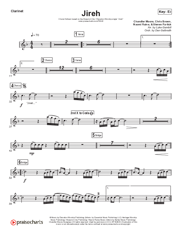 Jireh (Choral Anthem SATB) Clarinet (Maverick City Music / Elevation Worship / Arr. Luke Gambill)