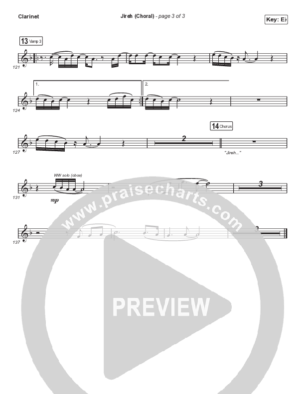 Jireh (Choral Anthem SATB) Clarinet (Maverick City Music / Elevation Worship / Arr. Luke Gambill)