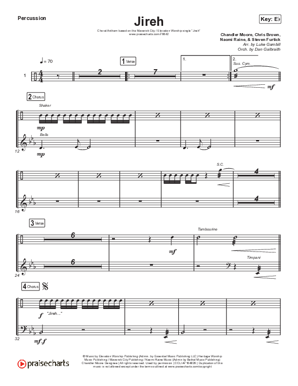 Jireh (Choral Anthem SATB) Percussion (Maverick City Music / Elevation Worship / Arr. Luke Gambill)