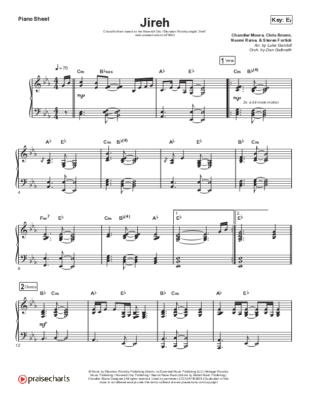 Jireh (Choral Anthem SATB) Piano Sheet (Maverick City Music / Elevation Worship / Arr. Luke Gambill)