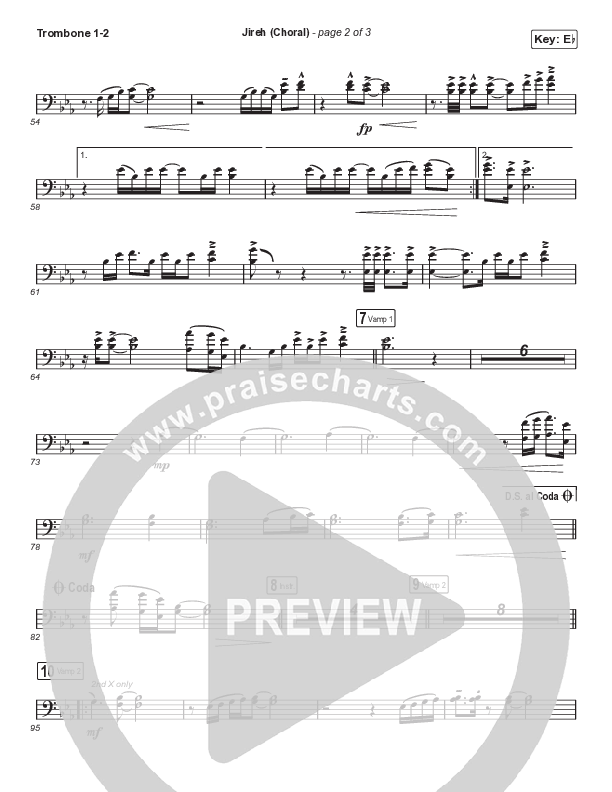 Jireh (Choral Anthem SATB) Trombone 1/2 (Maverick City Music / Elevation Worship / Arr. Luke Gambill)