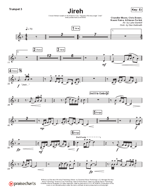 Jireh (Choral Anthem SATB) Trumpet 3 (Maverick City Music / Elevation Worship / Arr. Luke Gambill)
