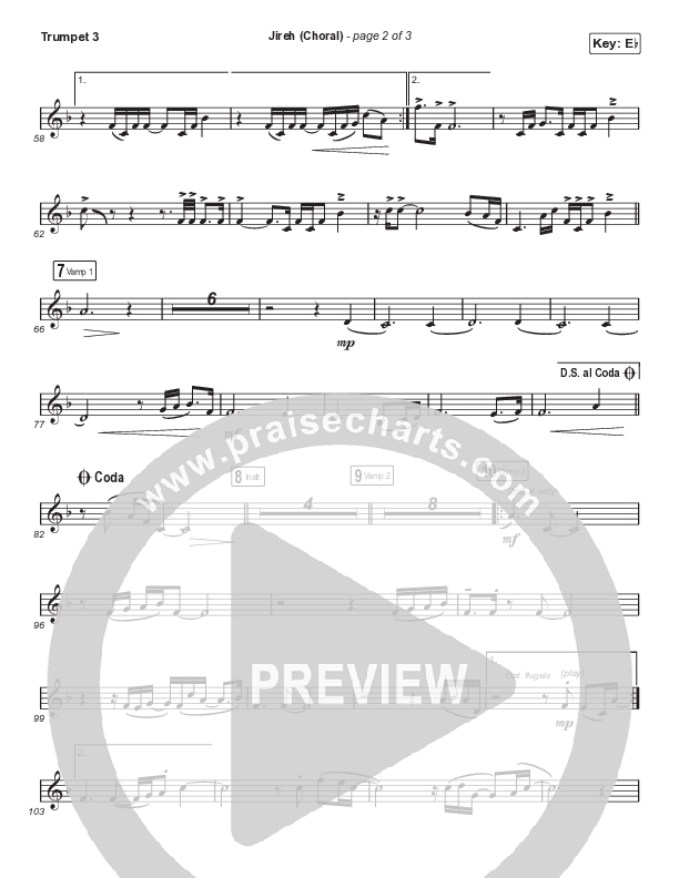 Jireh (Choral Anthem SATB) Trumpet 3 (Maverick City Music / Elevation Worship / Arr. Luke Gambill)