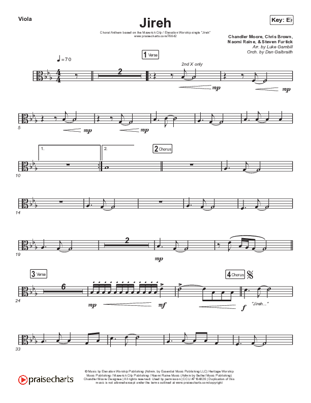 Jireh (Choral Anthem SATB) Viola (Maverick City Music / Elevation Worship / Arr. Luke Gambill)