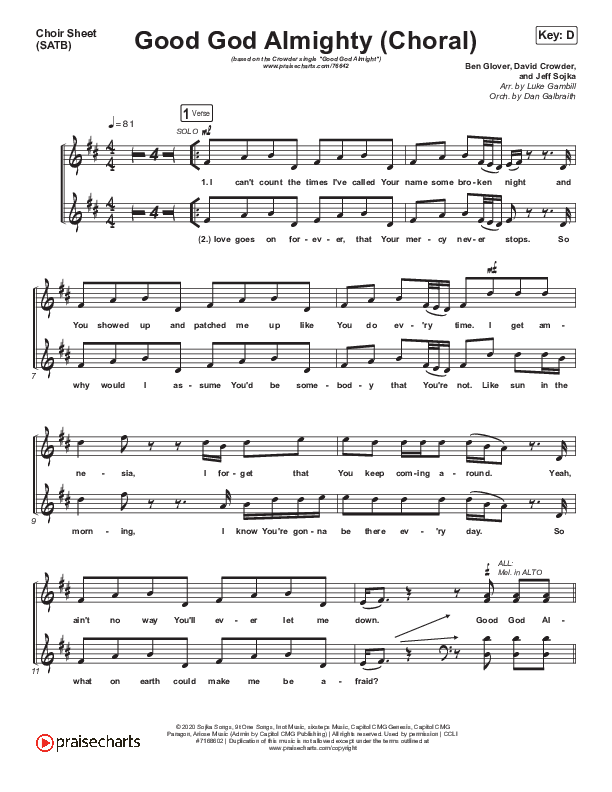 Good God Almighty (Choral Anthem SATB) Choir Sheet (SATB) (Crowder / Arr. Luke Gambill)