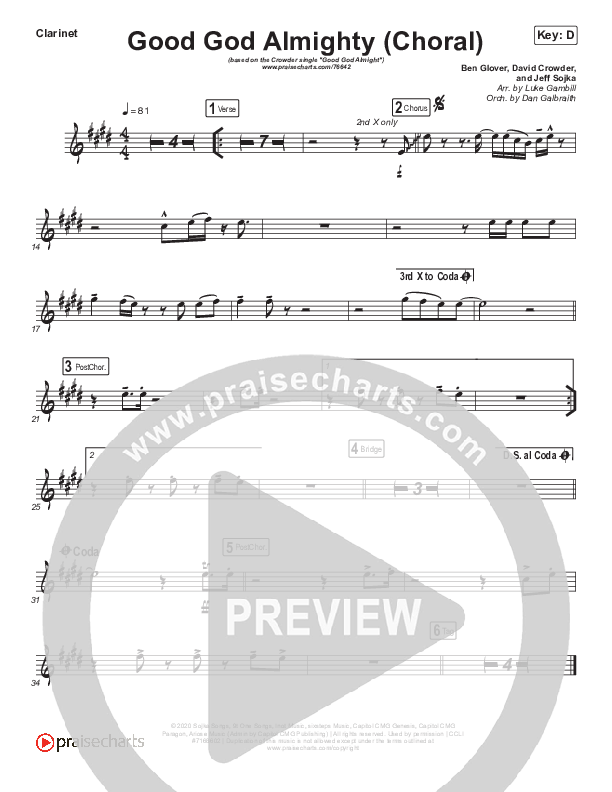 Good God Almighty (Choral Anthem SATB) Clarinet (Crowder / Arr. Luke Gambill)