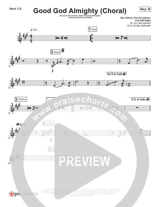 Good God Almighty (Choral Anthem SATB) French Horn 1/2 (Crowder / Arr. Luke Gambill)