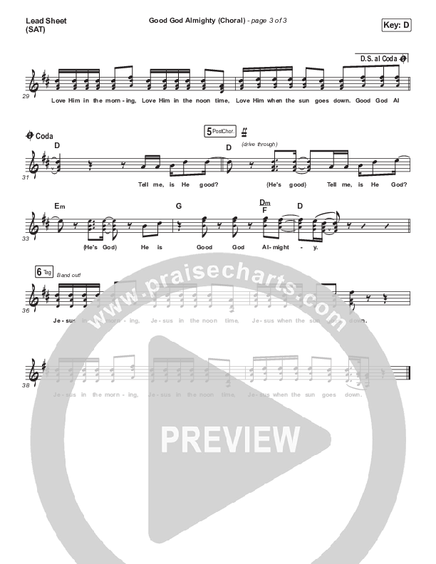 Good God Almighty (Choral Anthem SATB) Lead Sheet (SAT) (Crowder / Arr. Luke Gambill)