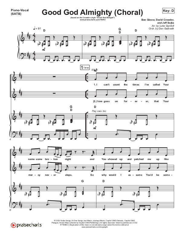 Good God Almighty (Choral Anthem SATB) Piano/Vocal Pack (Crowder / Arr. Luke Gambill)