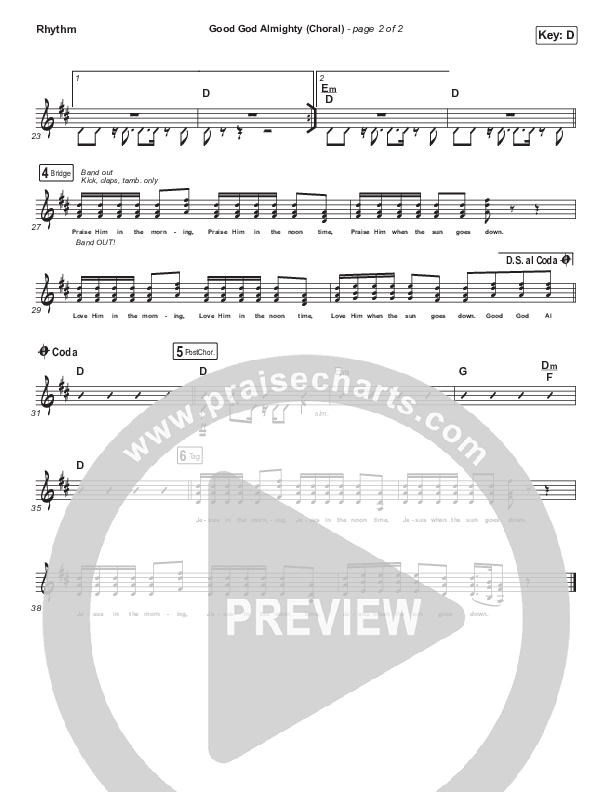 Good God Almighty (Choral Anthem SATB) Rhythm Chart (Crowder / Arr. Luke Gambill)