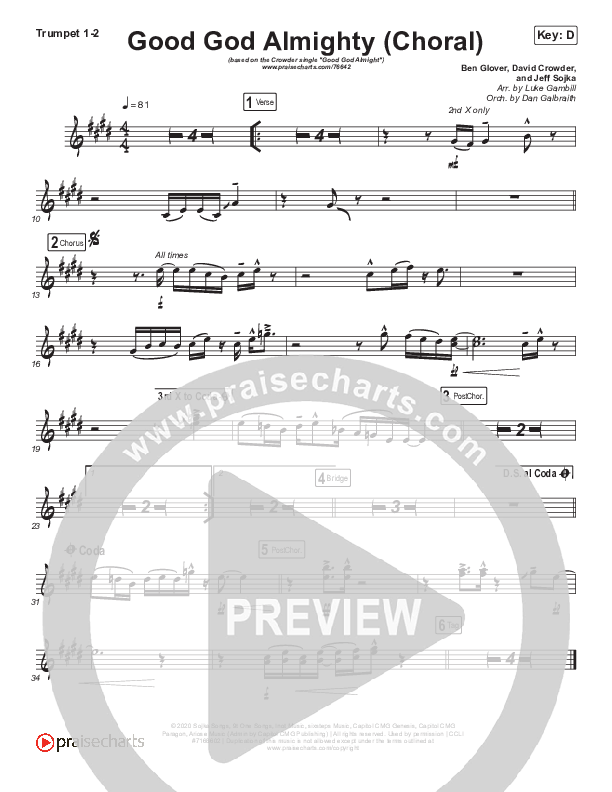 Good God Almighty (Choral Anthem SATB) Trumpet 1,2 (Crowder / Arr. Luke Gambill)