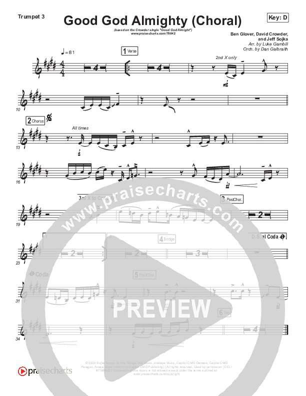 Good God Almighty (Choral Anthem SATB) Trumpet 3 (Crowder / Arr. Luke Gambill)